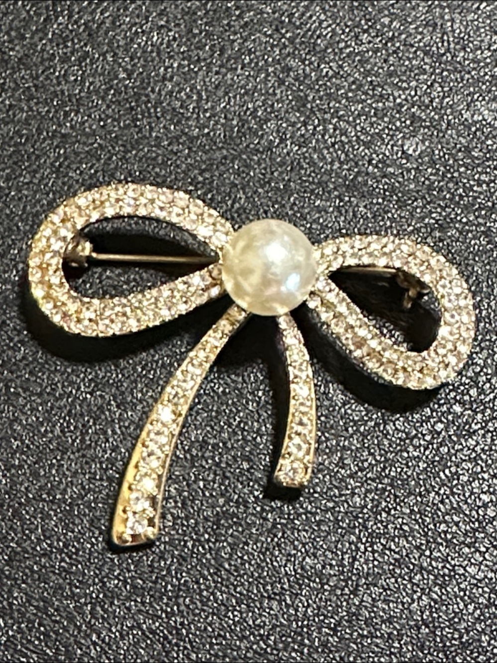 Monet Rhinestone & Faux Pearl Bow Brooch